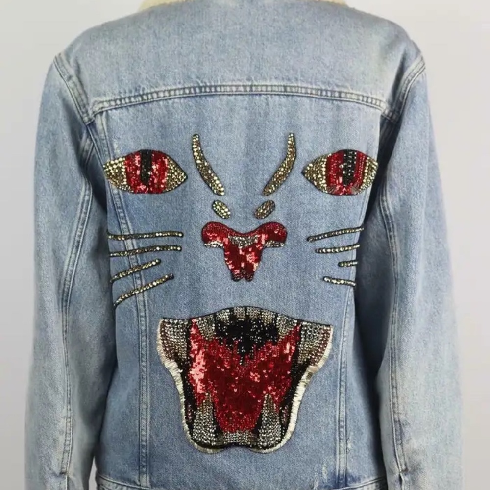 GUCCI Jardin D'Hiver Shearling Denim Jacket Size: IT42 - Picture 6 of 8